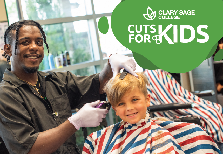 School-aged kids receiving free back-to-school haircuts at the Cuts for Kids event at Clary Sage College in Tulsa.